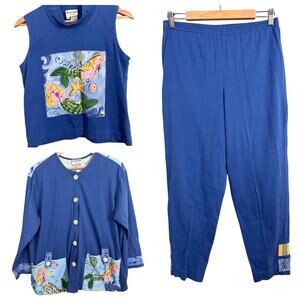 Silkscapes Women's S 3 Piece Outfit Set Mermaid Art to Wear Hand Painted Vintage